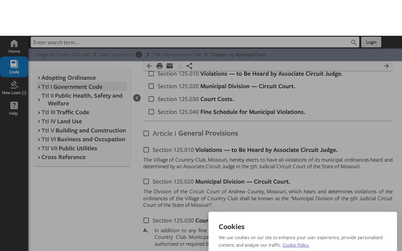 Andrew County traffic court records and Country Club municipal division source